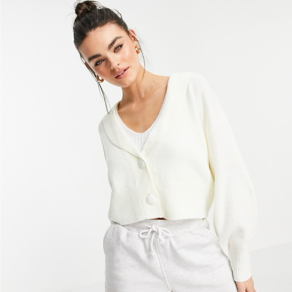 ASOS M Lounge relaxed cardigan with collar detail XS ivory